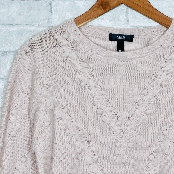 AQUA Cashmere Popcorn Cable Cashmere Sweater Size Medium Heathered Pastel Pink - Picture 3 of 9